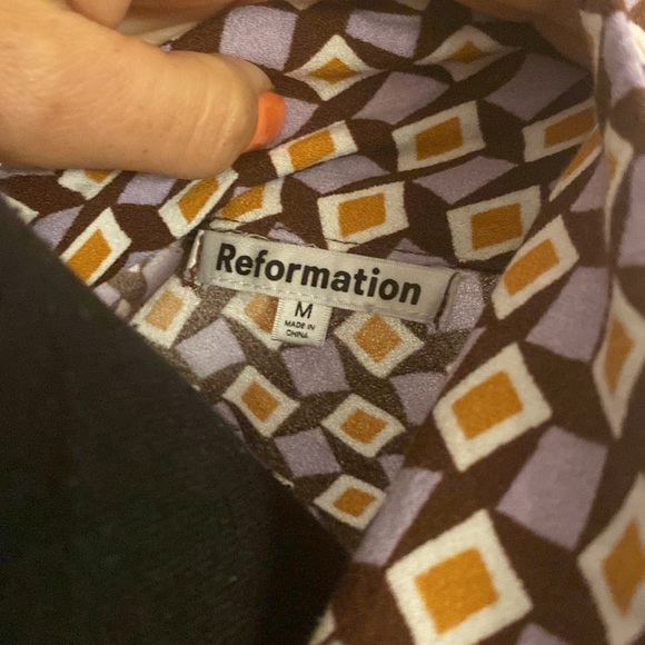 Reformation Brown and White Fitted Button Down Shirt size M - Picture 2 of 5